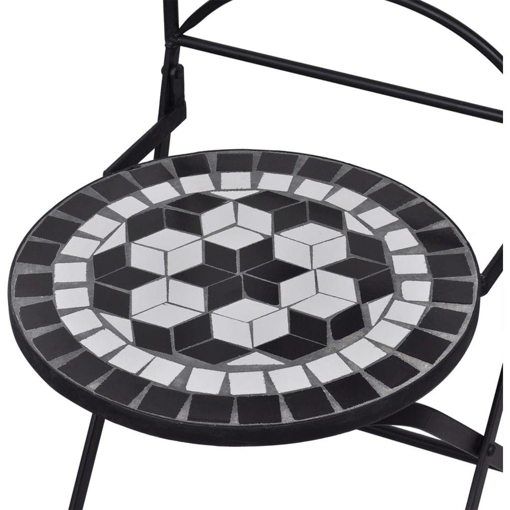 Mozaikinis bistro baldų komplektas, 3d., juoda/balta, keramika
