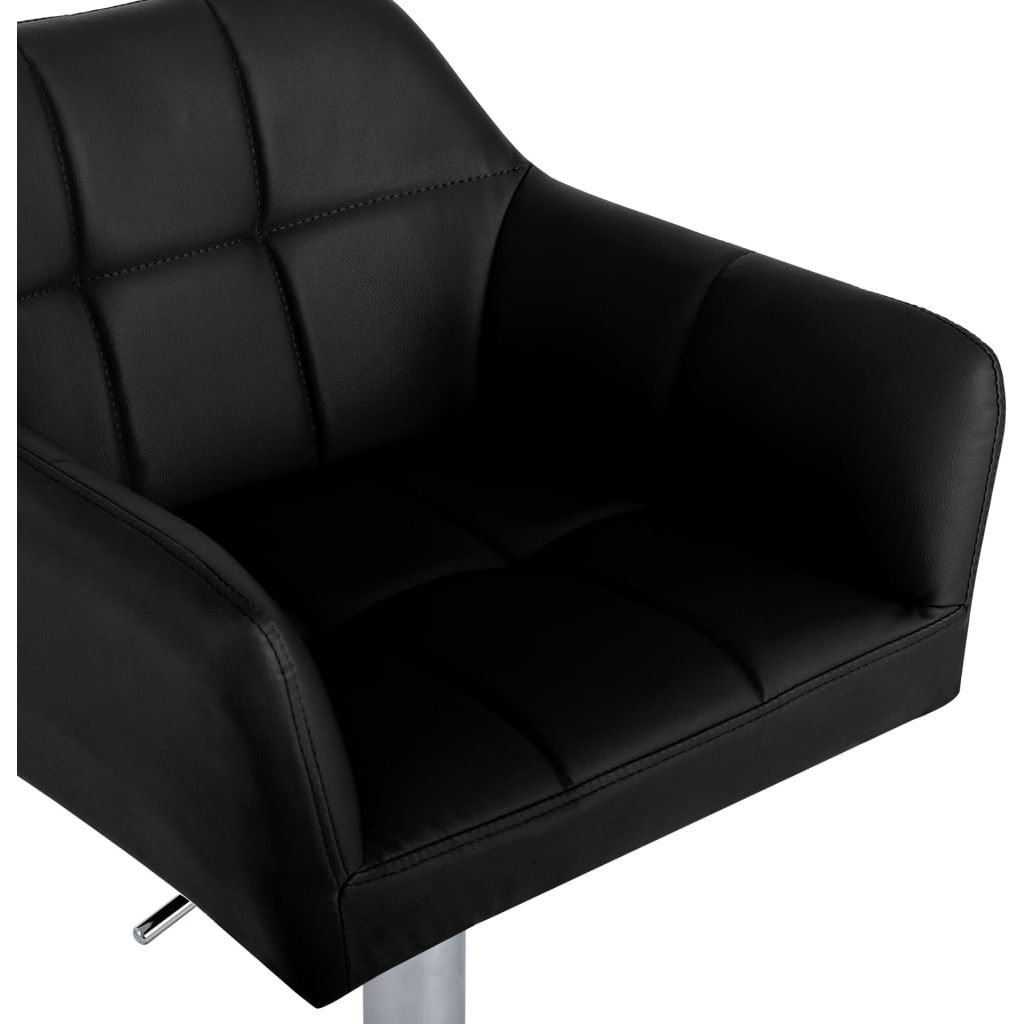 Baro kėdės su porankiais, 2vnt., juodos spalvos, dirbtinė oda