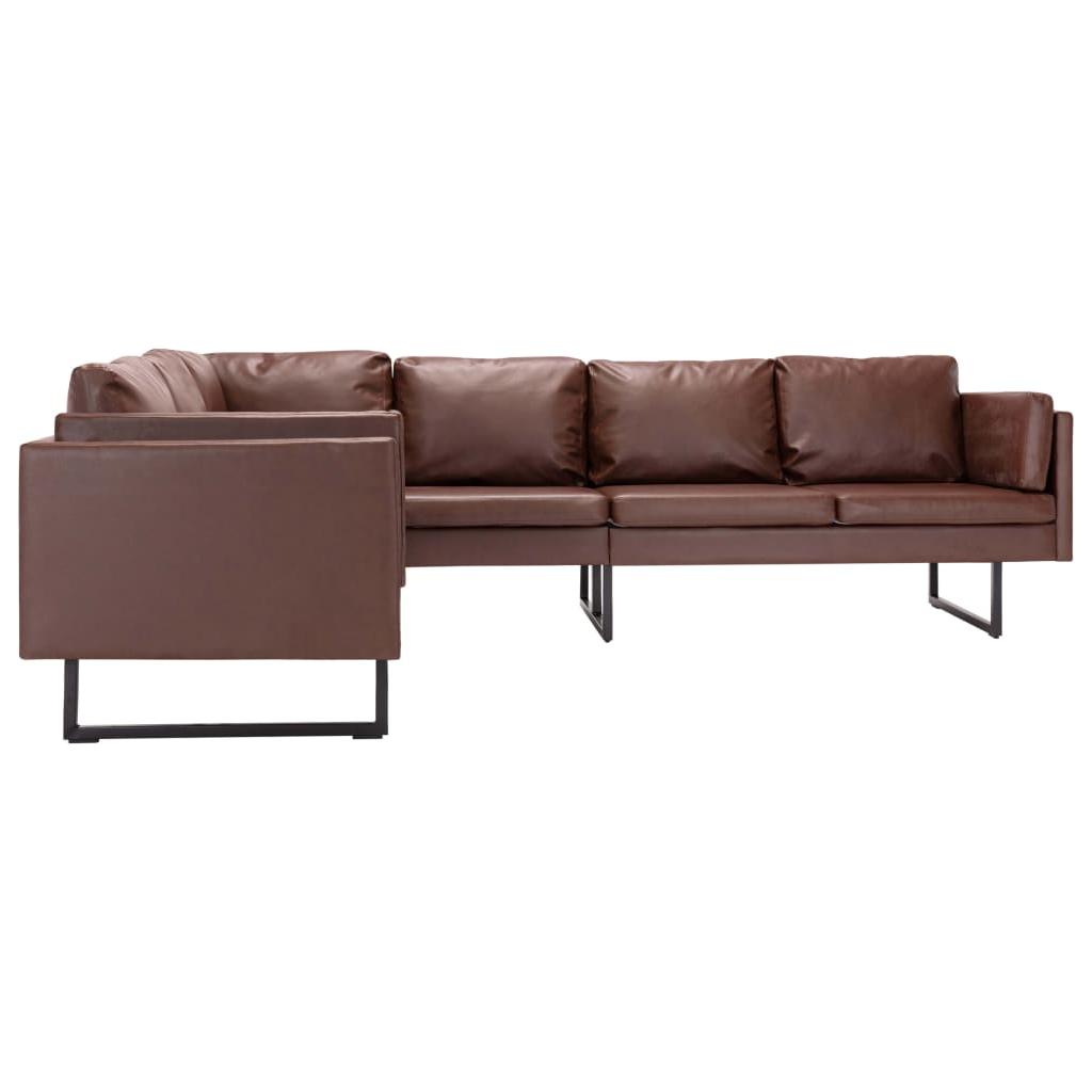 Kampinė sofa, rudos spalvos, dirbtinė oda