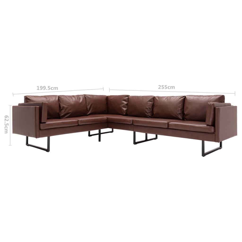 Kampinė sofa, rudos spalvos, dirbtinė oda