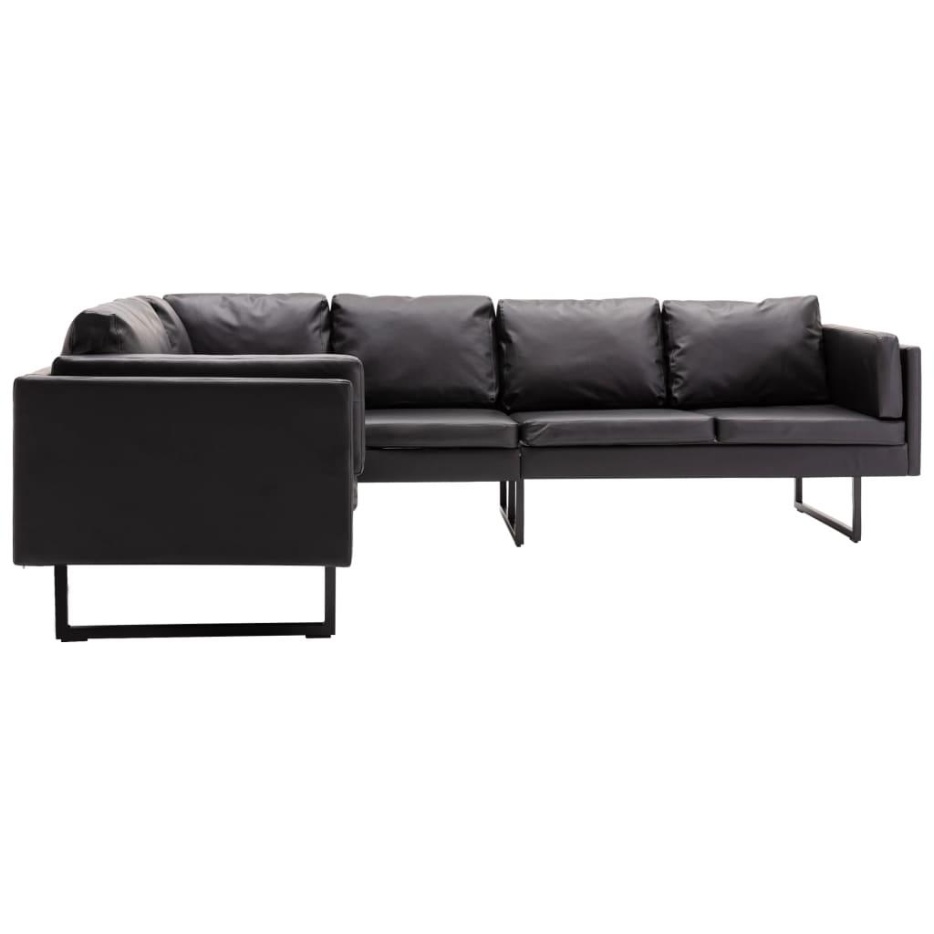 Kampinė sofa, juodos spalvos, dirbtinė oda