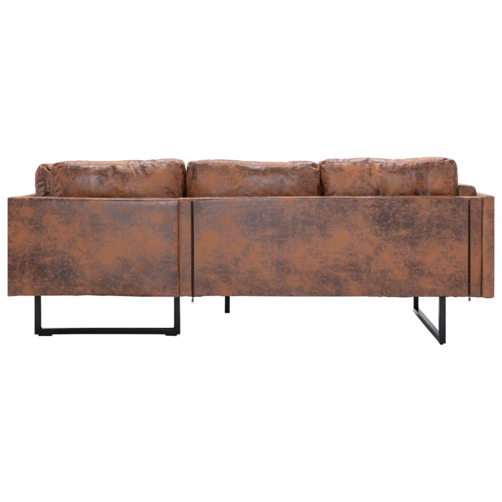 Kampinė sofa, rudos spalvos, dirbtinė versta oda