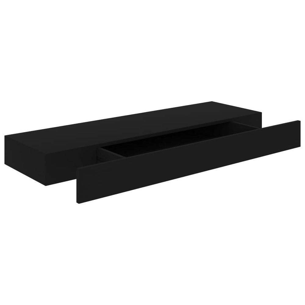Pakabinama sieninė lentyna su stalčiumi, juoda, 80x25x8cm