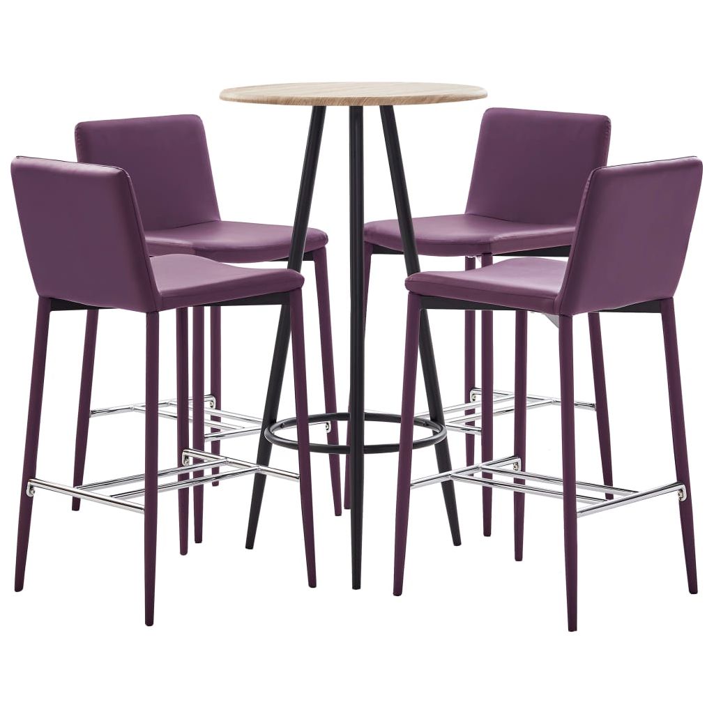 Baro baldų komplektas, 5 dalių, violetinis, dirbtinė oda