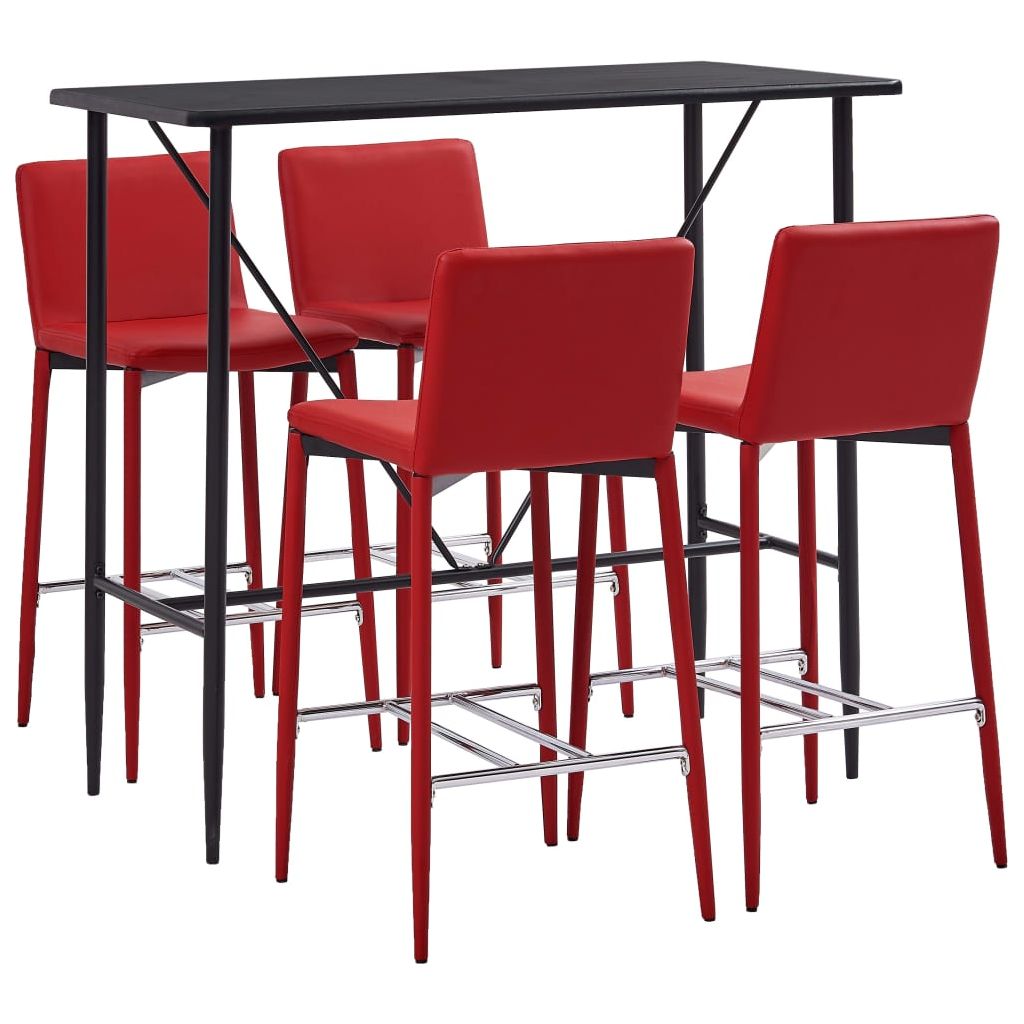 Baro baldų komplektas, 5 dalių, raudonos spalvos, dirbtinė oda