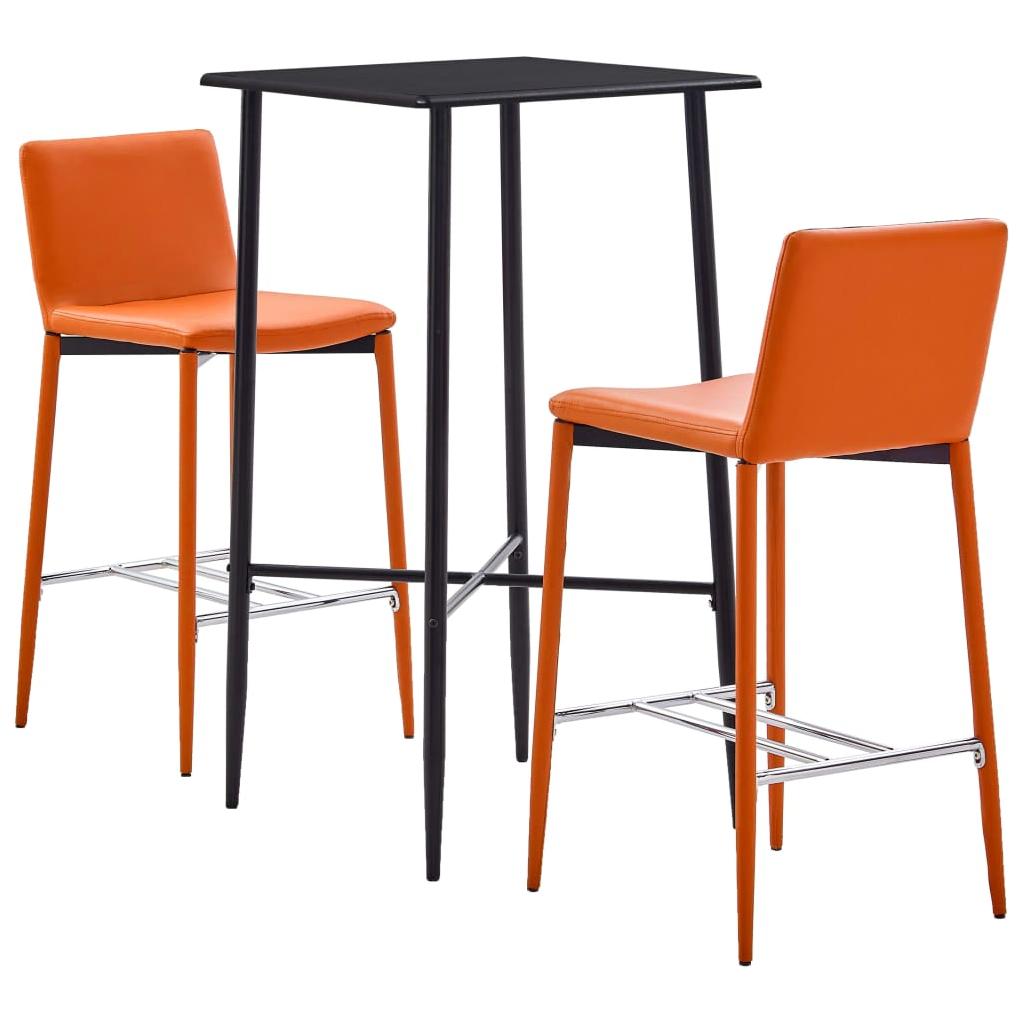 Baro baldų komplektas, 3 dalių, oranžinės spalvos, dirbtinė oda