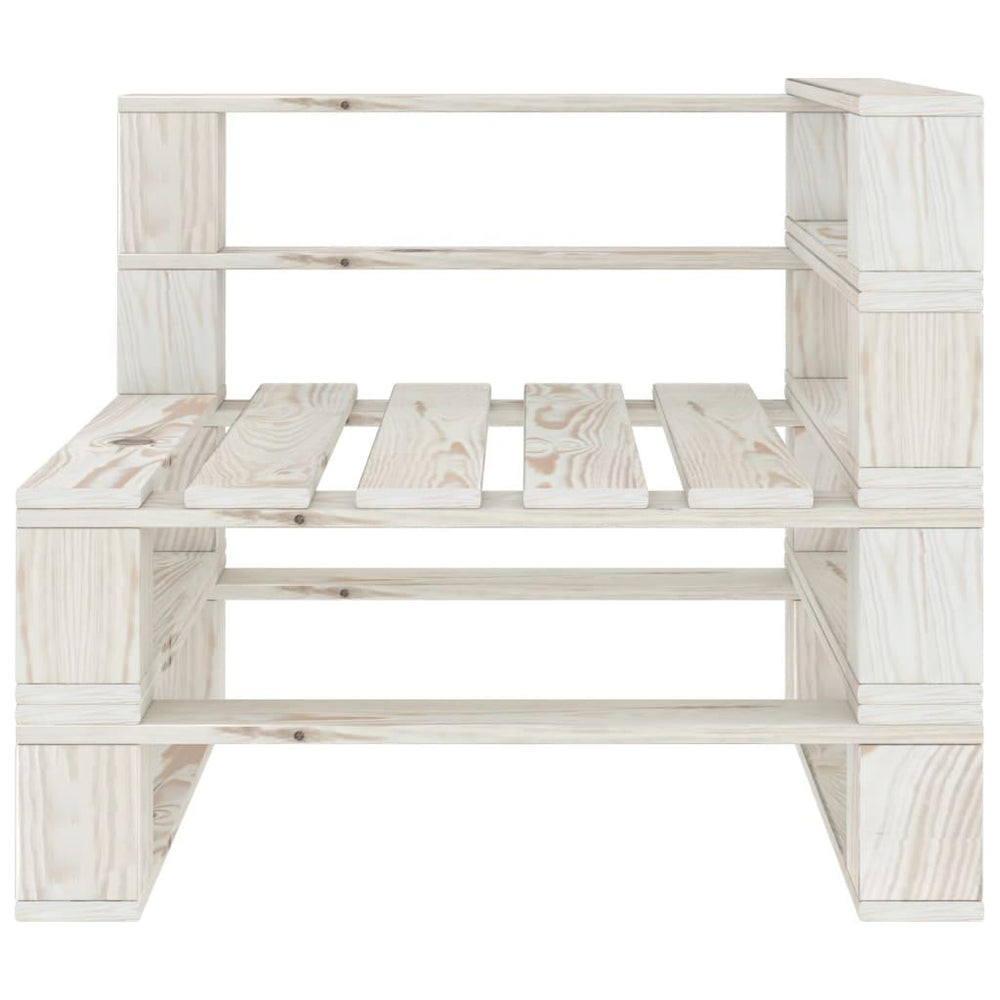 Kampinė sodo sofa iš palečių, baltos spalvos, mediena