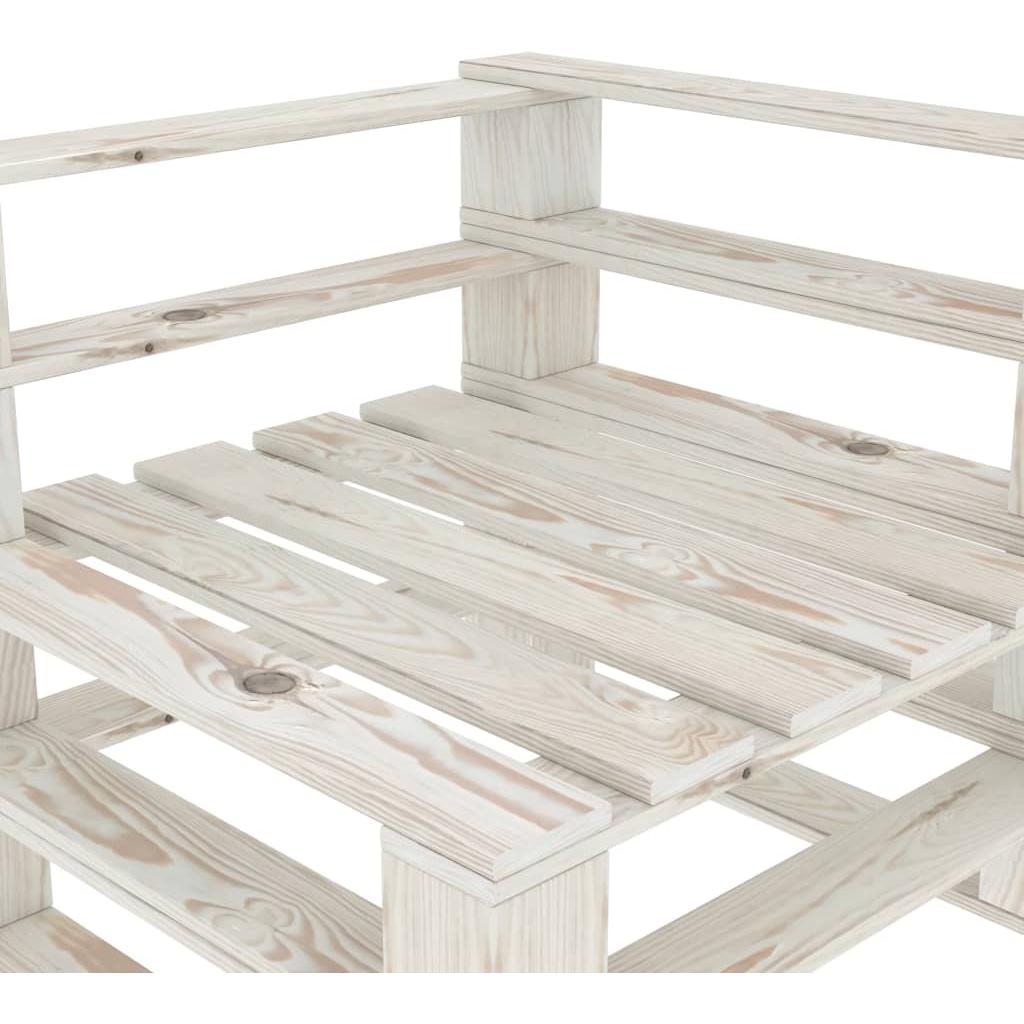 Kampinė sodo sofa iš palečių, baltos spalvos, mediena