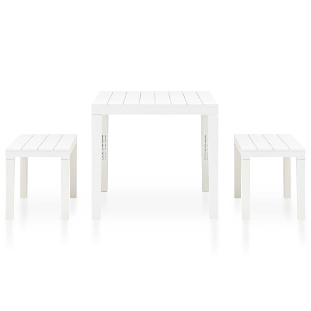 Sodo stalas su 2 suoliukais, baltos spalvos, plastikas