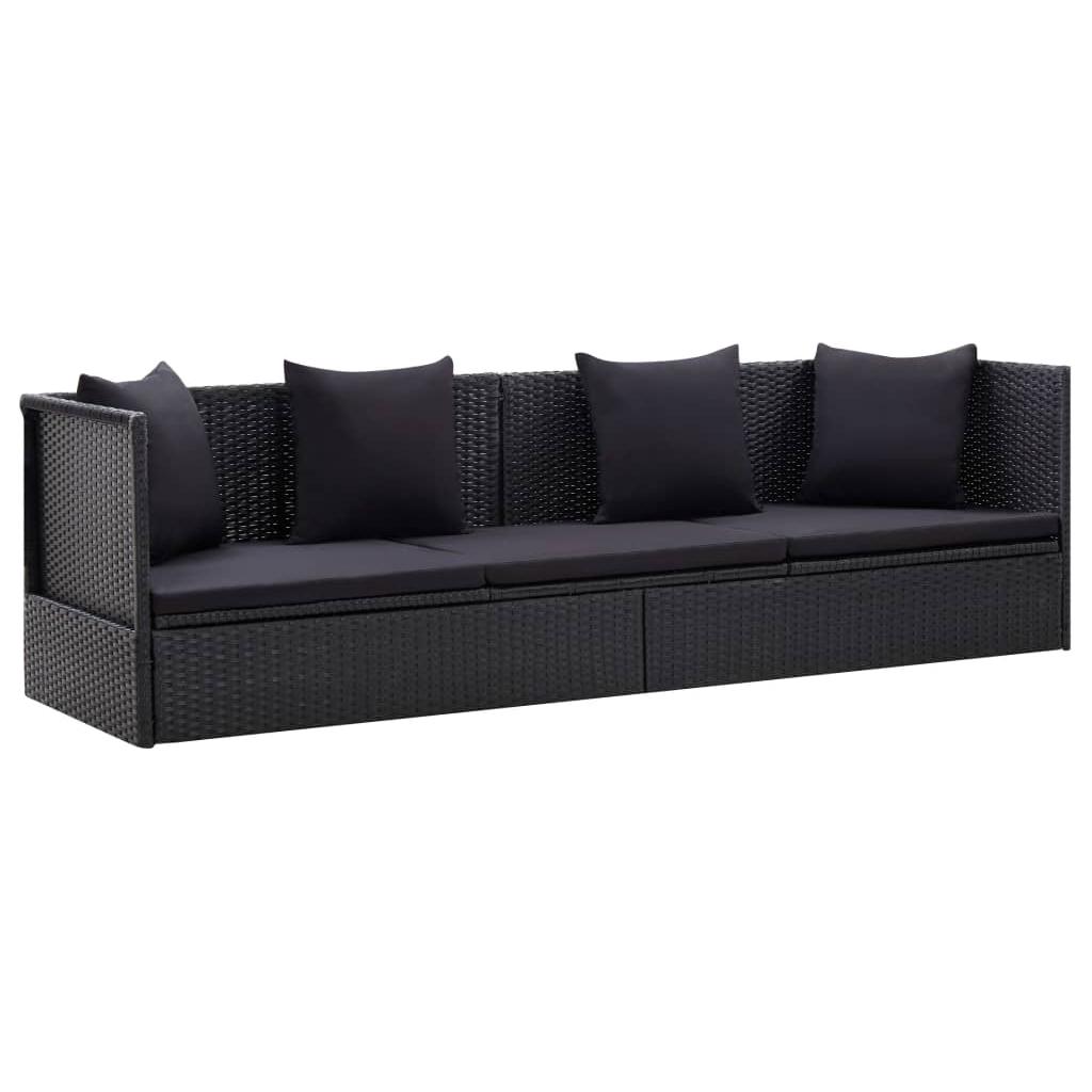Lauko sofa su pagalvėlėmis ir pagalvėmis, juoda, poliratanas