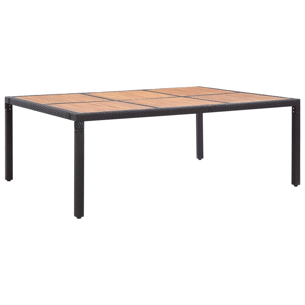 Sodo stalas, juodas, 200x150x74cm, poliratanas ir akacija