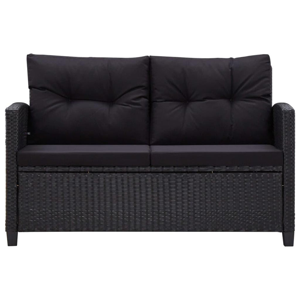 Dvivietė sodo sofa su pagalvėlėmis, juoda, 124cm, poliratanas