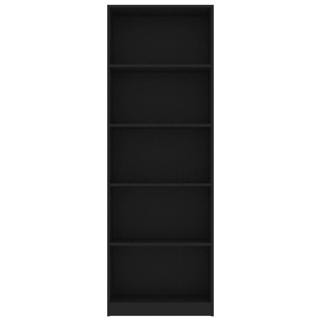 Spintelė knygoms, 5 lentynos, juodos spalvos, 60x24x175cm, MDP