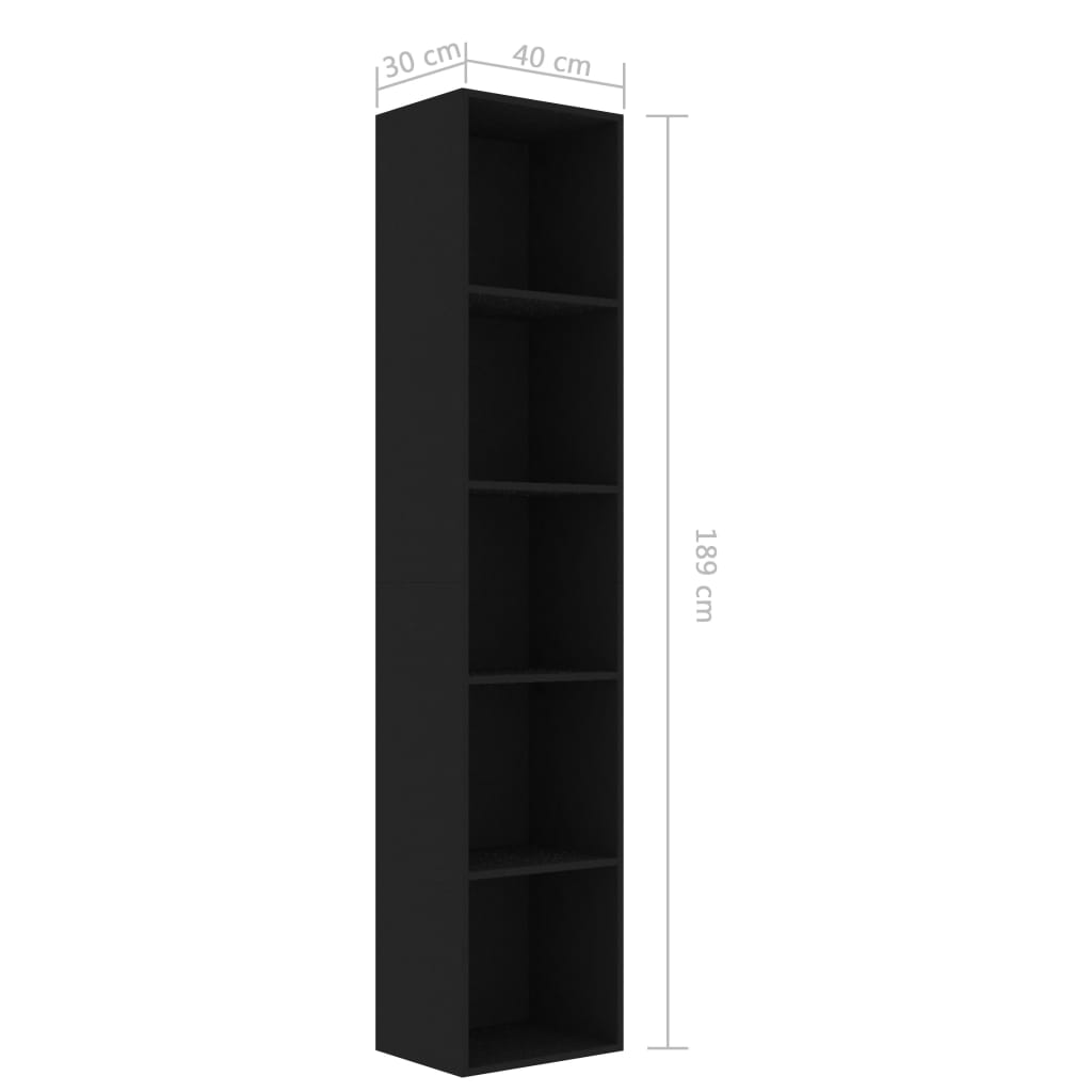 Spintelė knygoms, juodos spalvos, 40x30x189cm, MDP