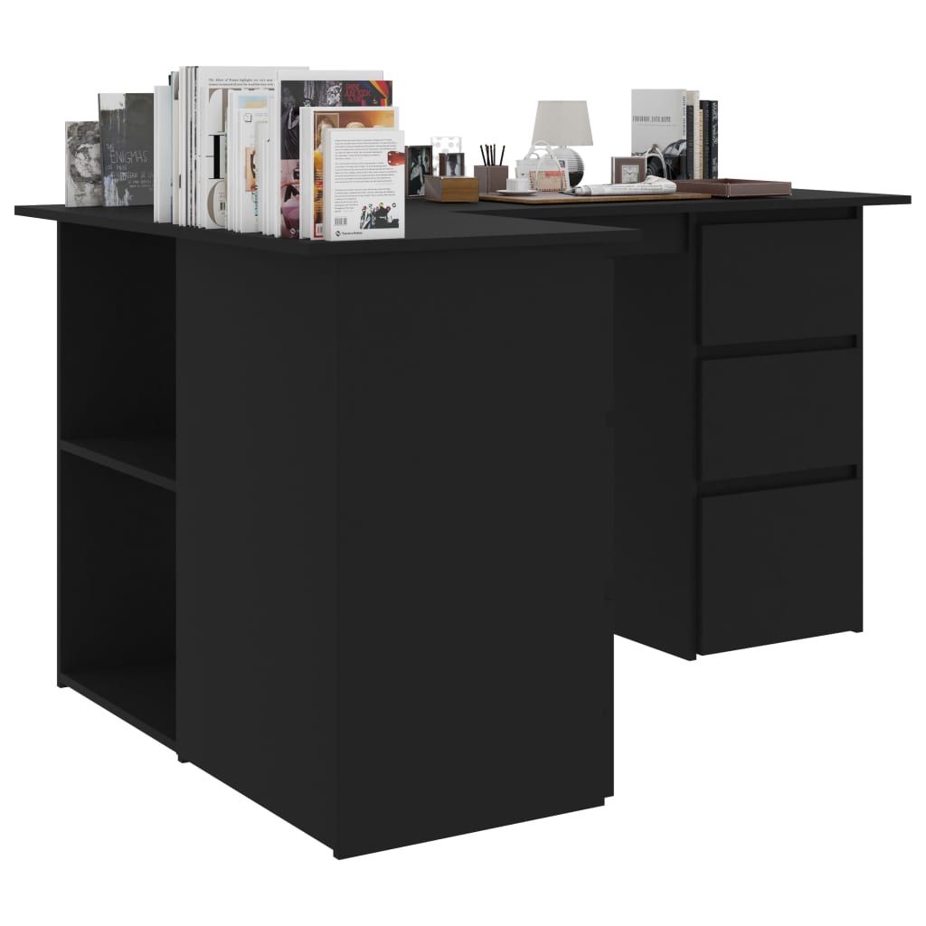 Kampinis rašomasis stalas, juodos spalvos, 145x100x76cm, MDP