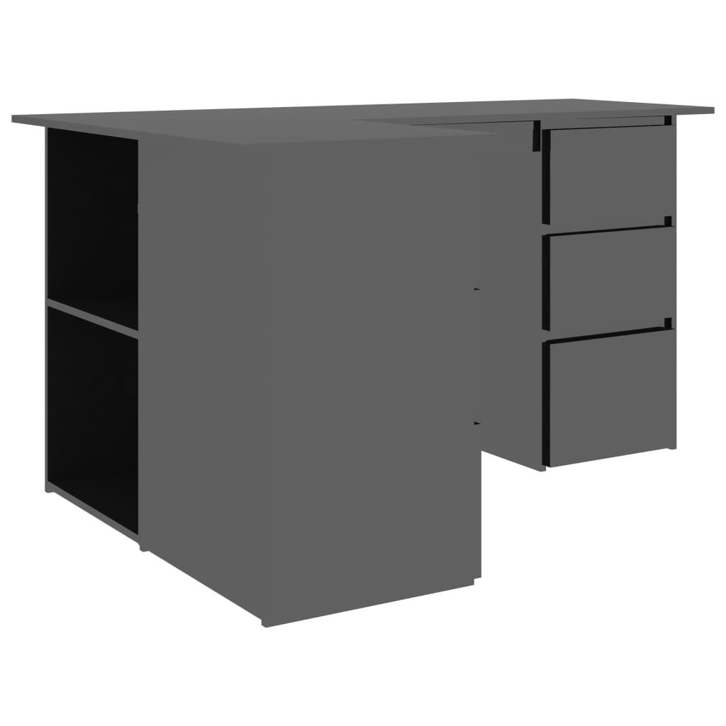 Kampinis rašomasis stalas, juodas, 145x100x76cm, MDP, blizgus