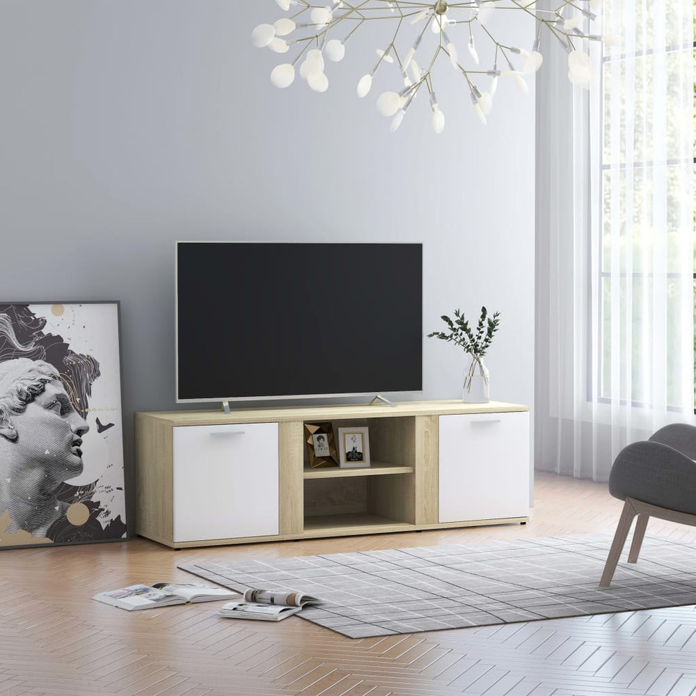 Televizoriaus spintelė, baltas ir ąžuolo, 120x34x37cm, MDP