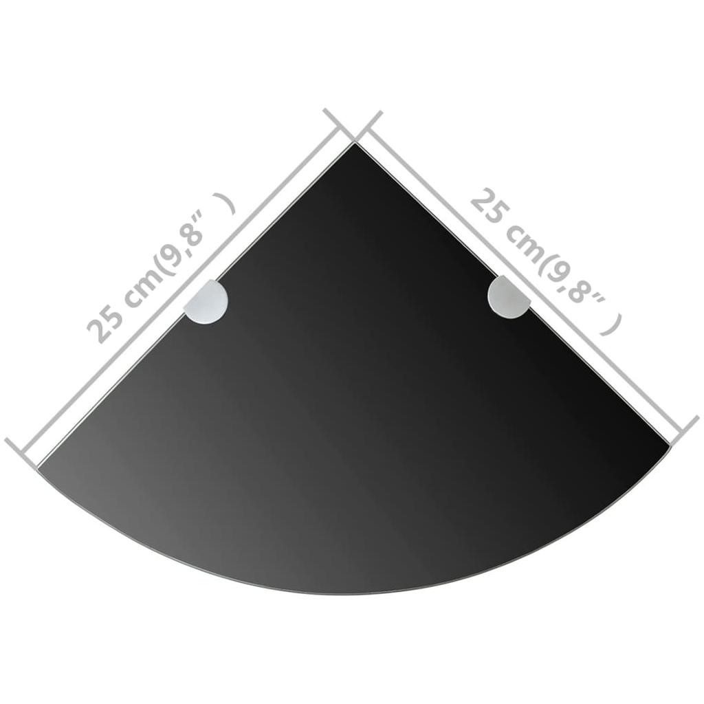 Kampinės lentynos, 2vnt., juodos, 25x25cm, stiklas