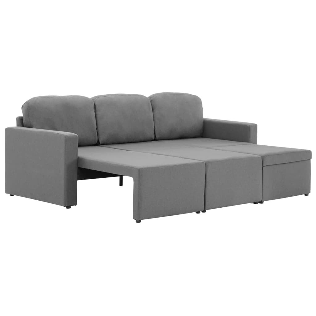 Trivietė modulinė sofa-lova, šviesiai pilkos spalvos, audinys