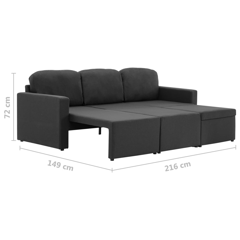 Trivietė modulinė sofa-lova, tamsiai pilkos spalvos, audinys