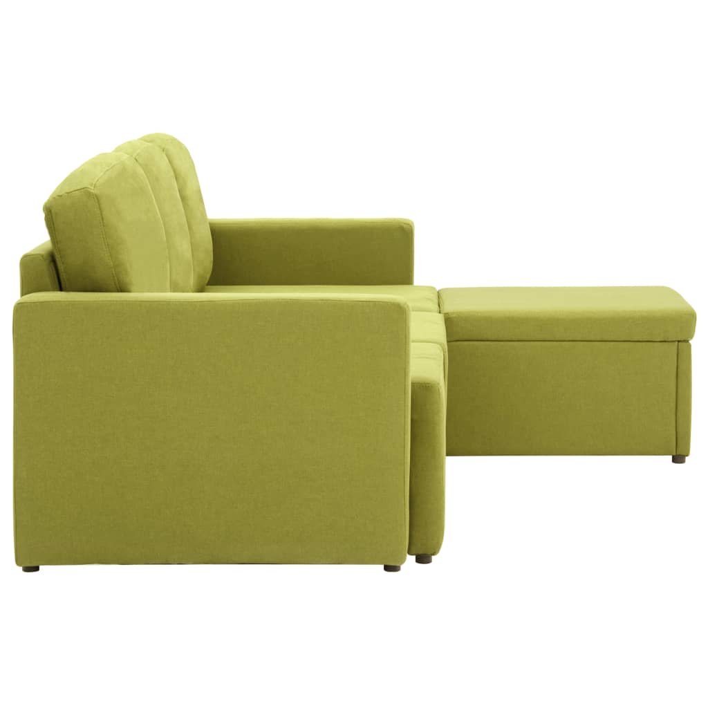 Trivietė modulinė sofa-lova, žalios spalvos, audinys
