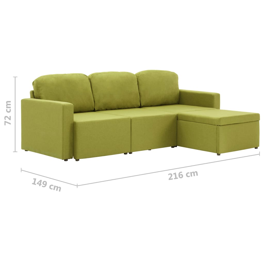 Trivietė modulinė sofa-lova, žalios spalvos, audinys