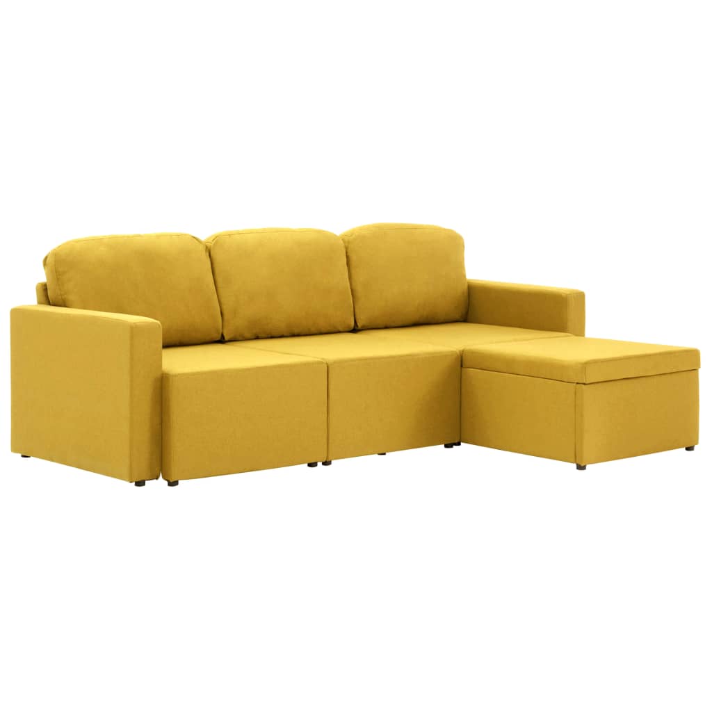 Trivietė modulinė sofa-lova, geltonos spalvos, audinys