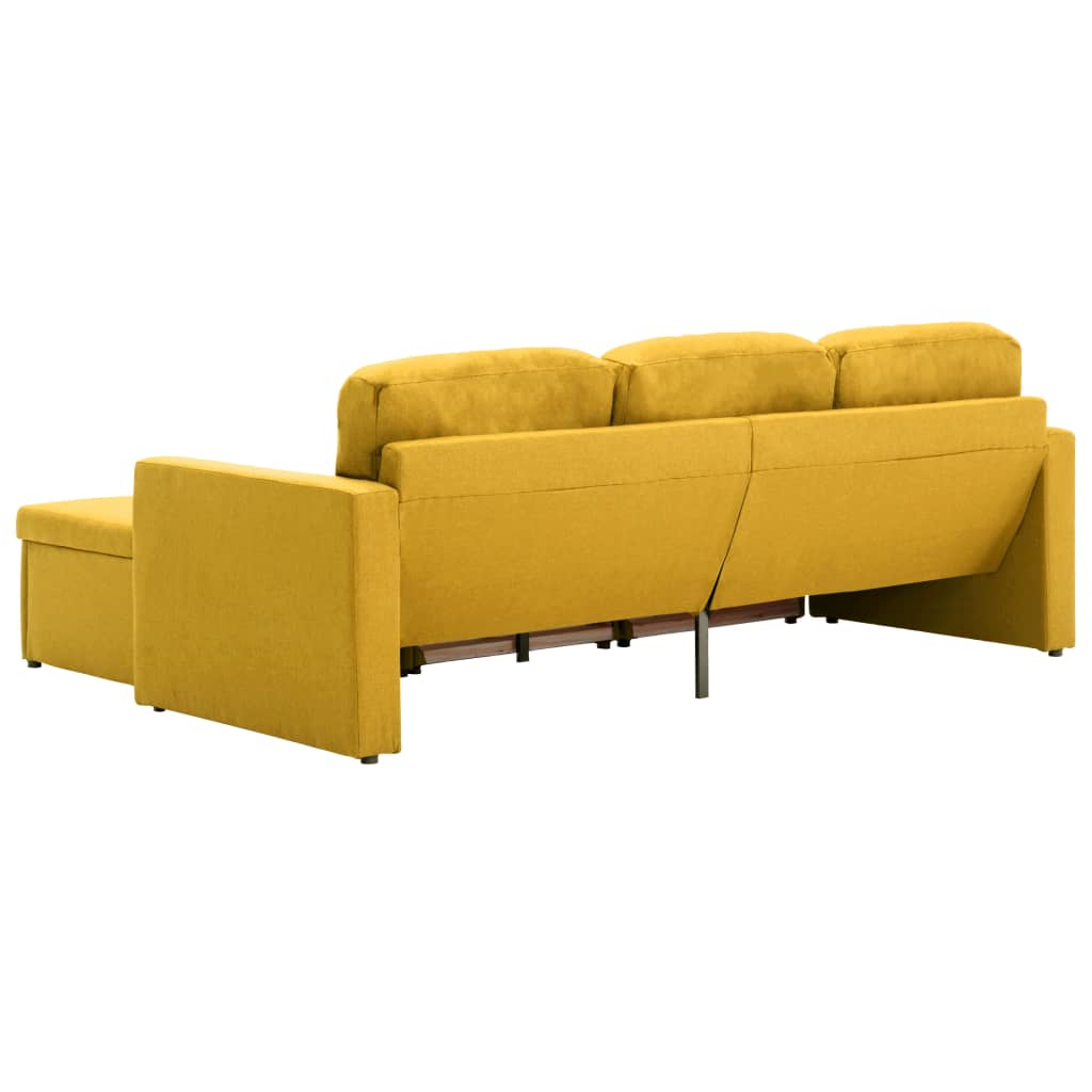 Trivietė modulinė sofa-lova, geltonos spalvos, audinys