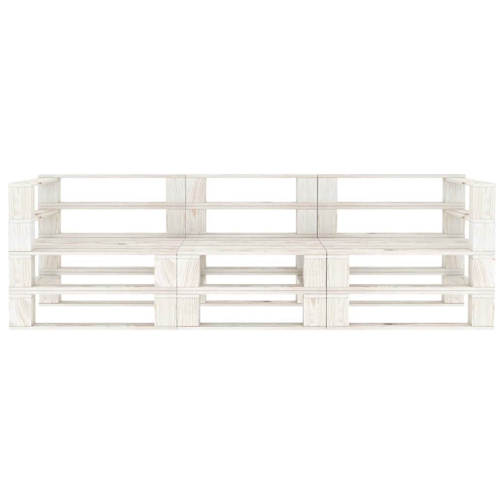 Sodo sofa iš palečių, baltos spalvos, mediena, trivietė