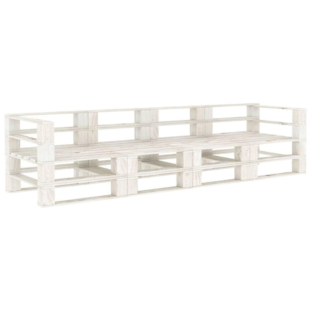 Keturvietė sodo sofa iš palečių, baltos spalvos, mediena