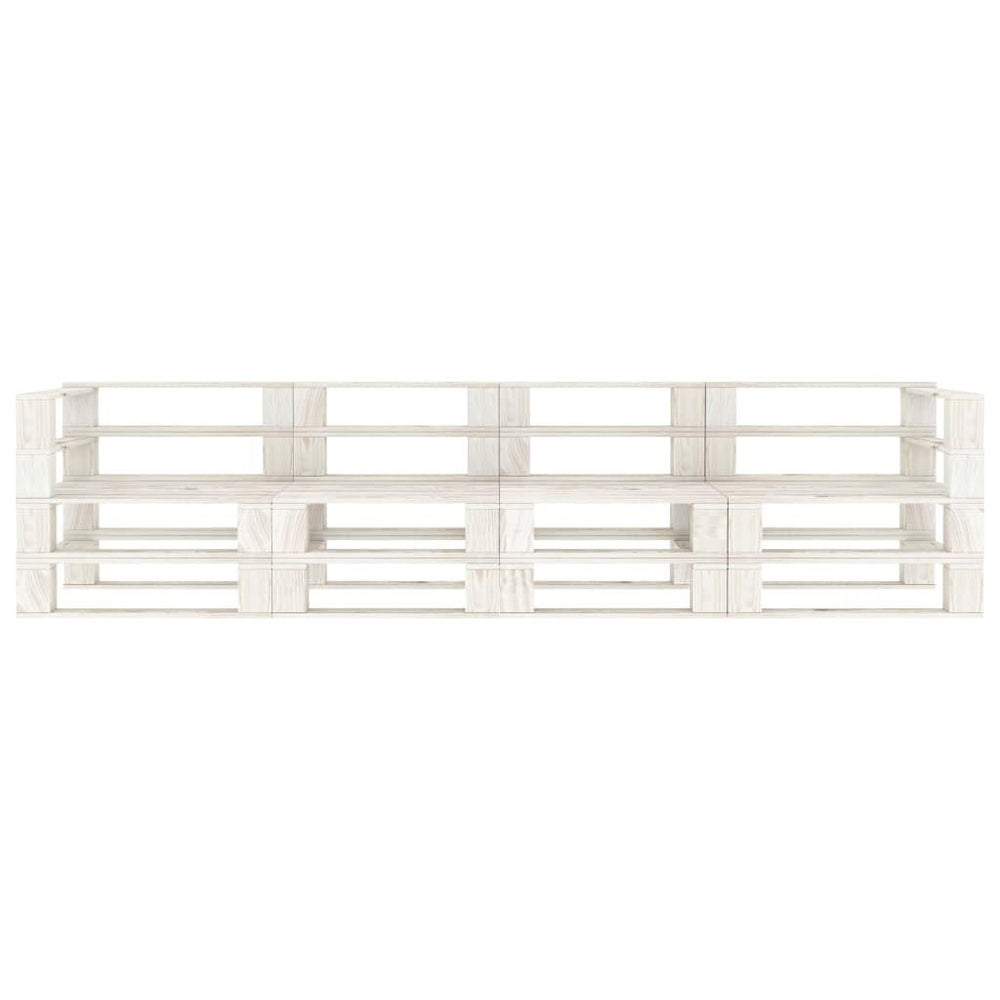 Keturvietė sodo sofa iš palečių, baltos spalvos, mediena