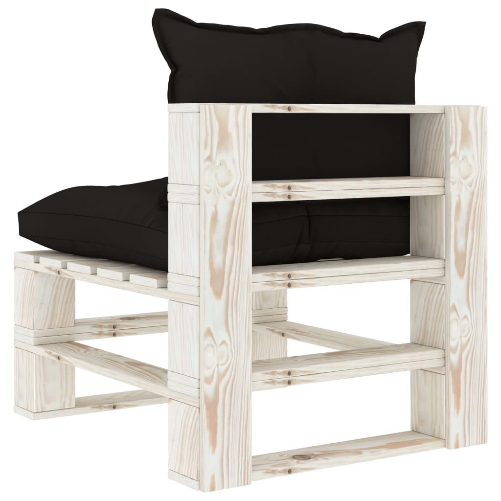 Vidurinė sodo sofa iš palečių su juodomis pagalvėmis, mediena