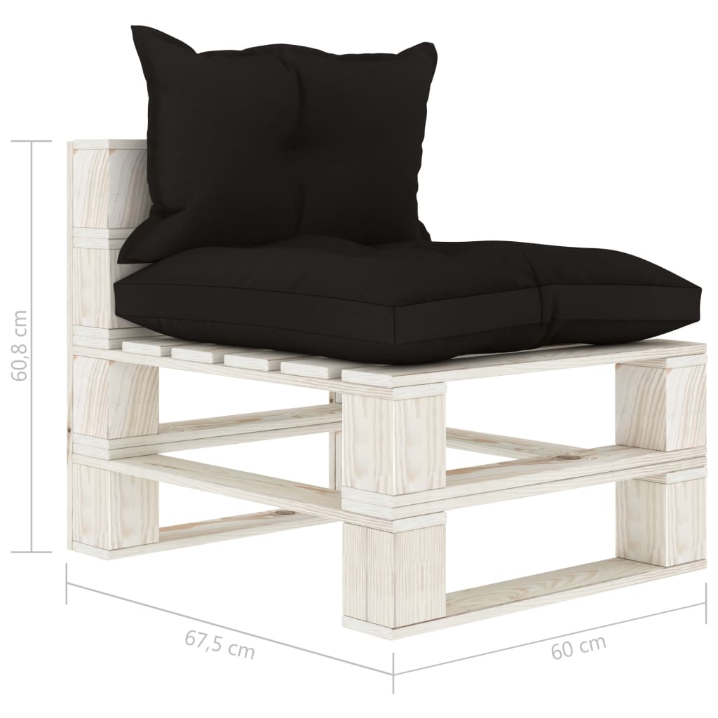 Vidurinė sodo sofa iš palečių su juodomis pagalvėmis, mediena