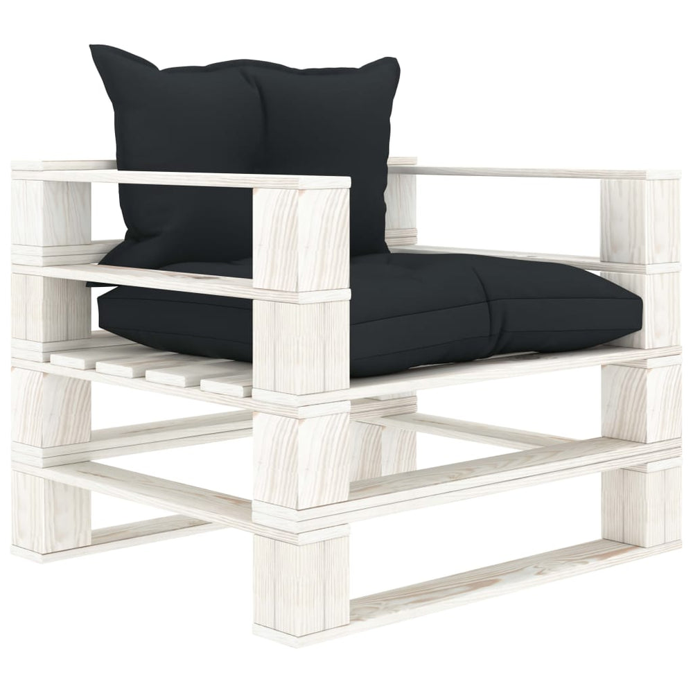 Sodo sofa iš palečių su antracito spalvos pagalvėmis, mediena