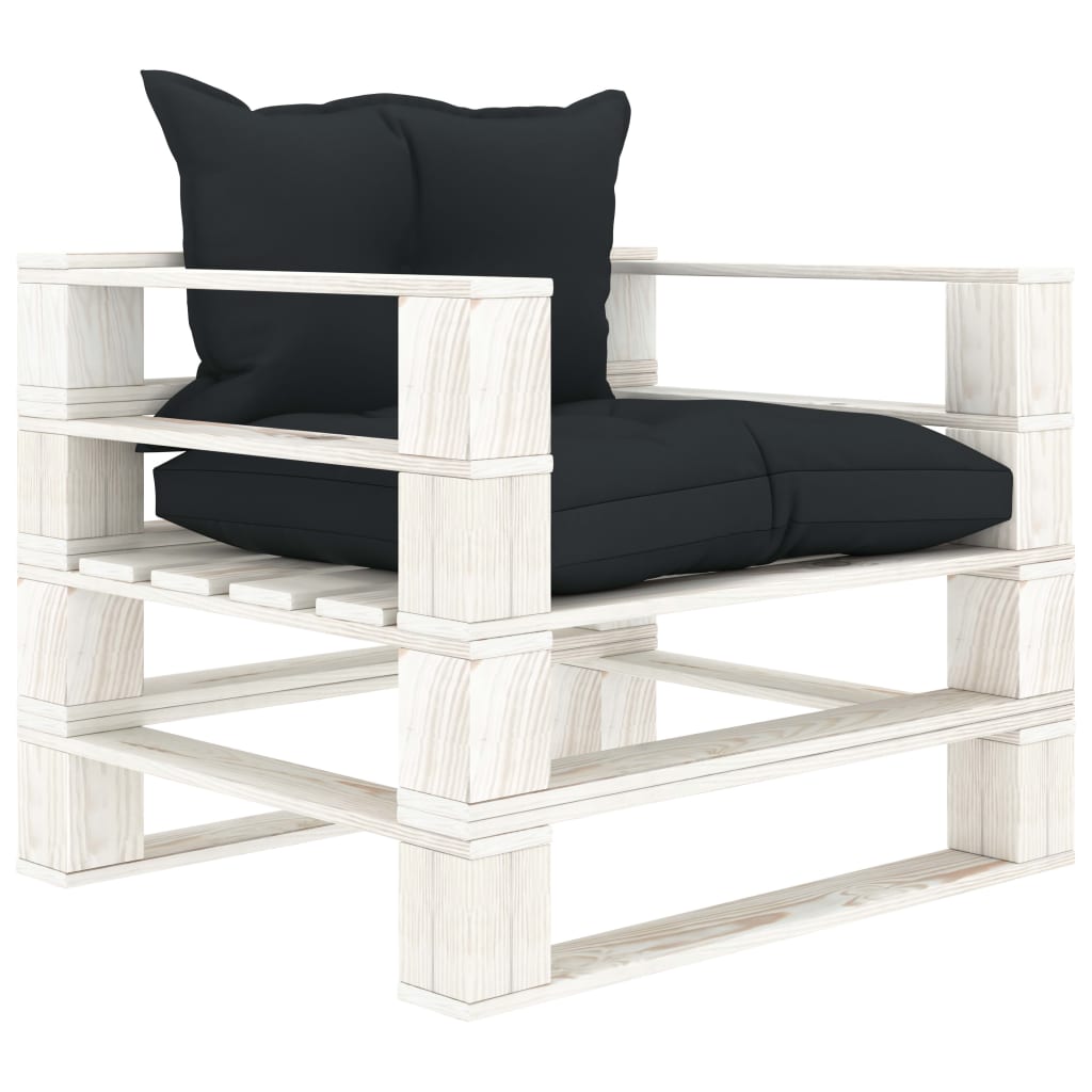 Sodo sofa iš palečių su antracito spalvos pagalvėmis, mediena