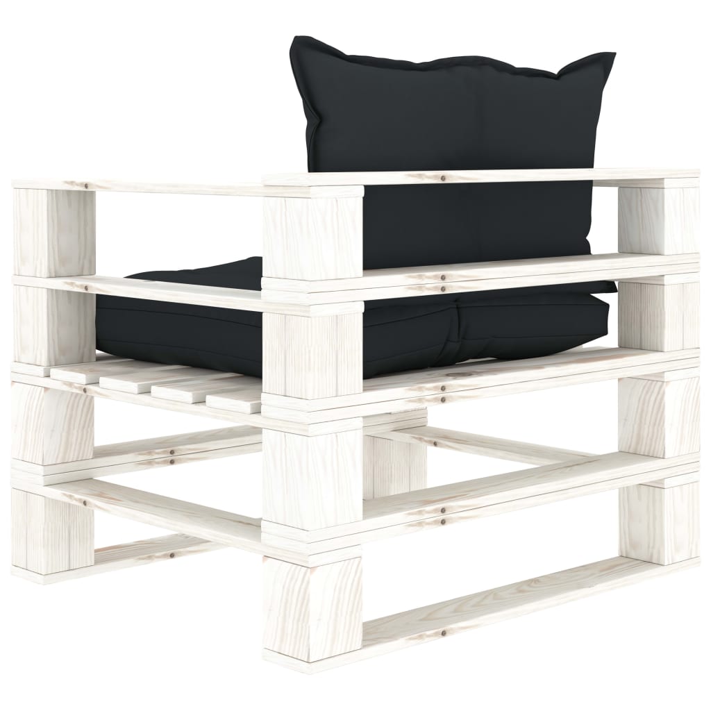 Sodo sofa iš palečių su antracito spalvos pagalvėmis, mediena