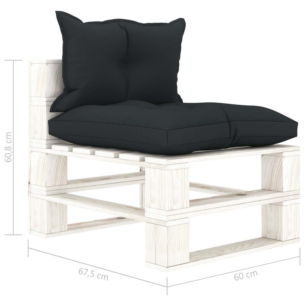 Vidurinė sodo sofa iš palečių su antracito pagalvėmis, mediena