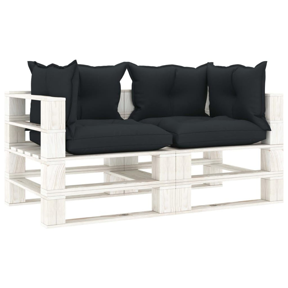 Dvivietė sodo sofa iš palečių su antracito pagalvėmis, mediena