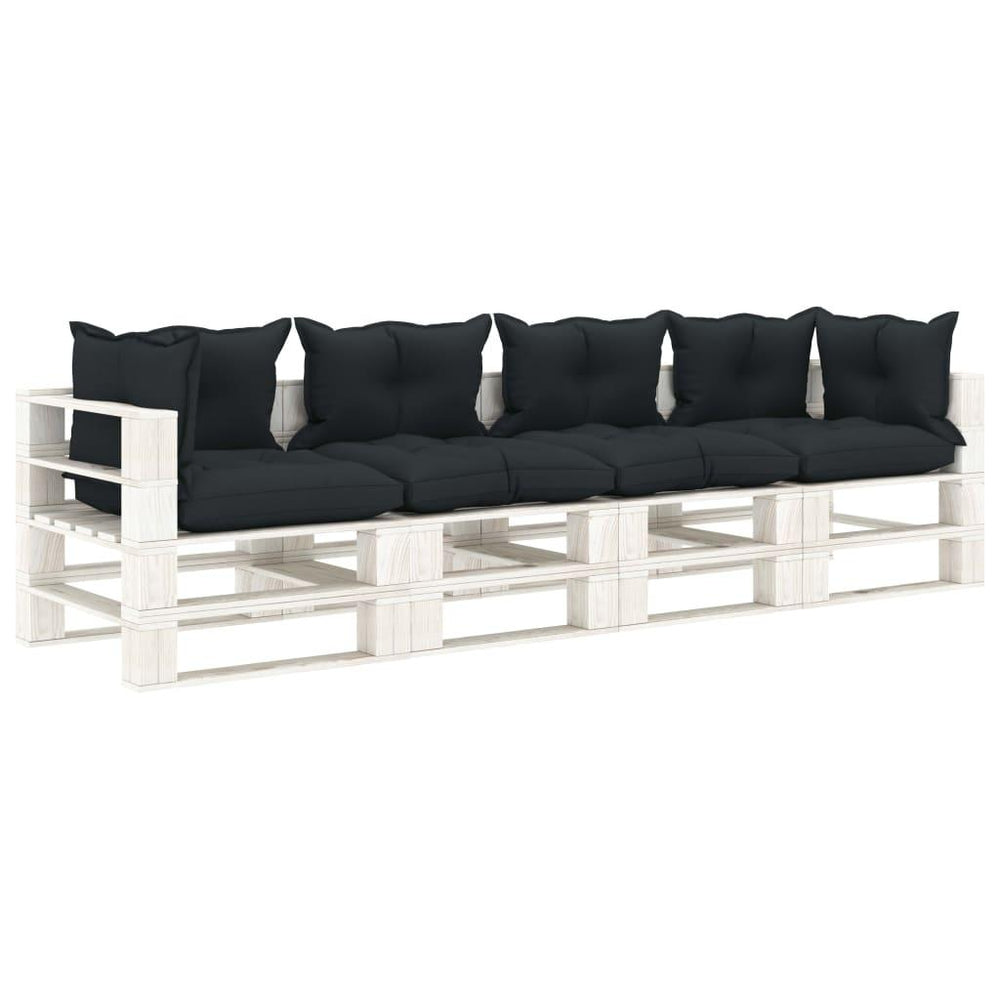 Keturvietė sodo sofa iš palečių su pagalvėmis, mediena