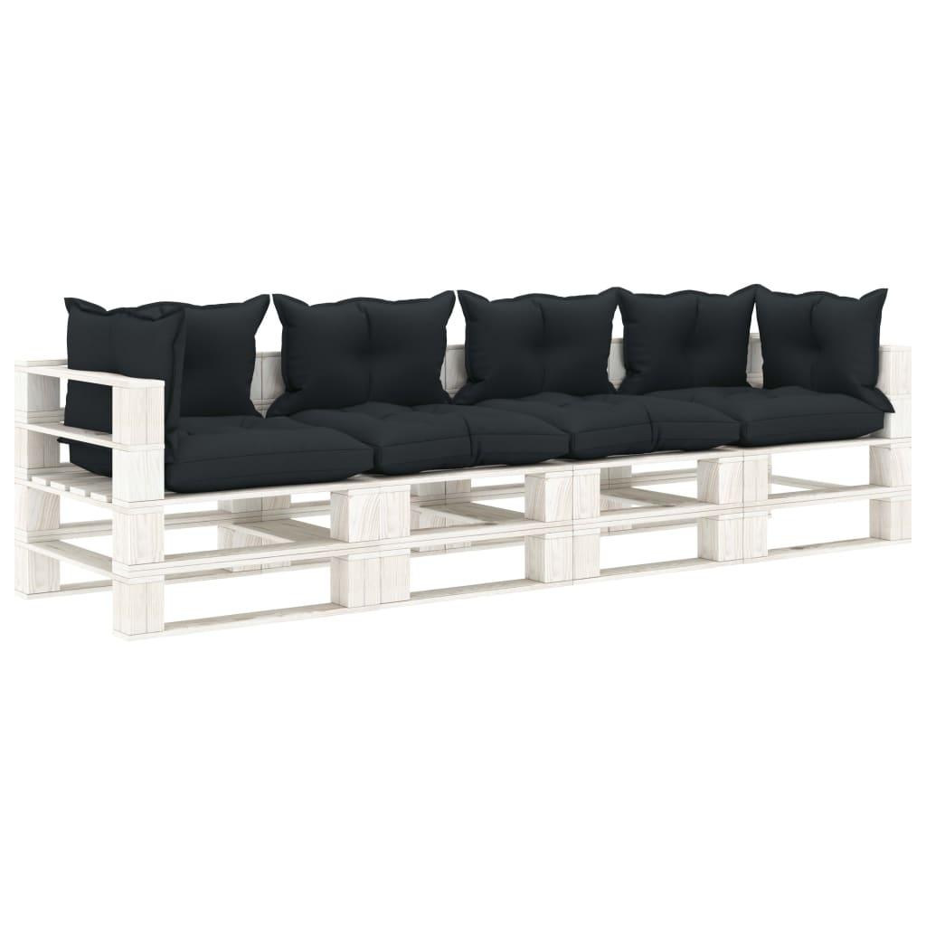 Keturvietė sodo sofa iš palečių su pagalvėmis, mediena