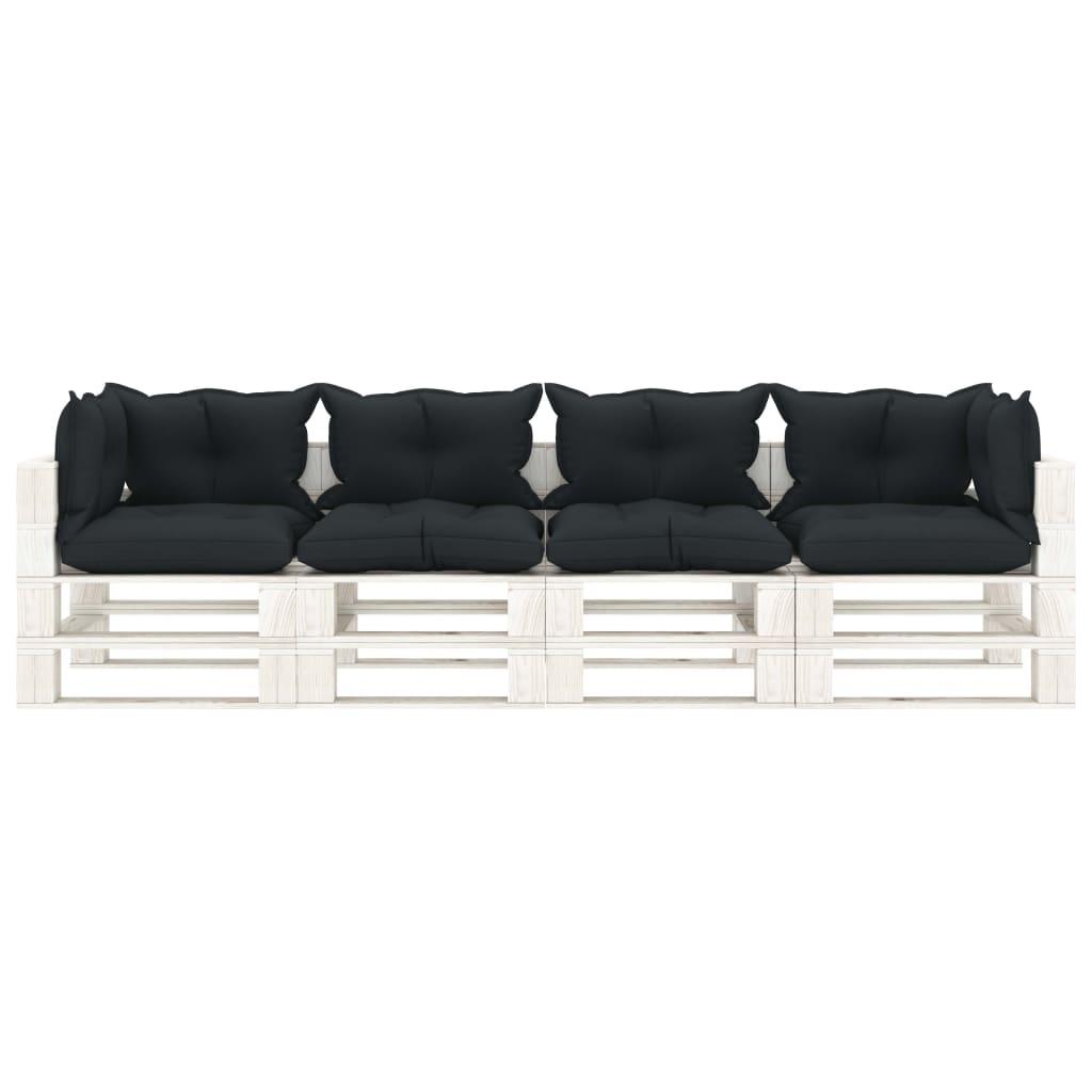 Keturvietė sodo sofa iš palečių su pagalvėmis, mediena