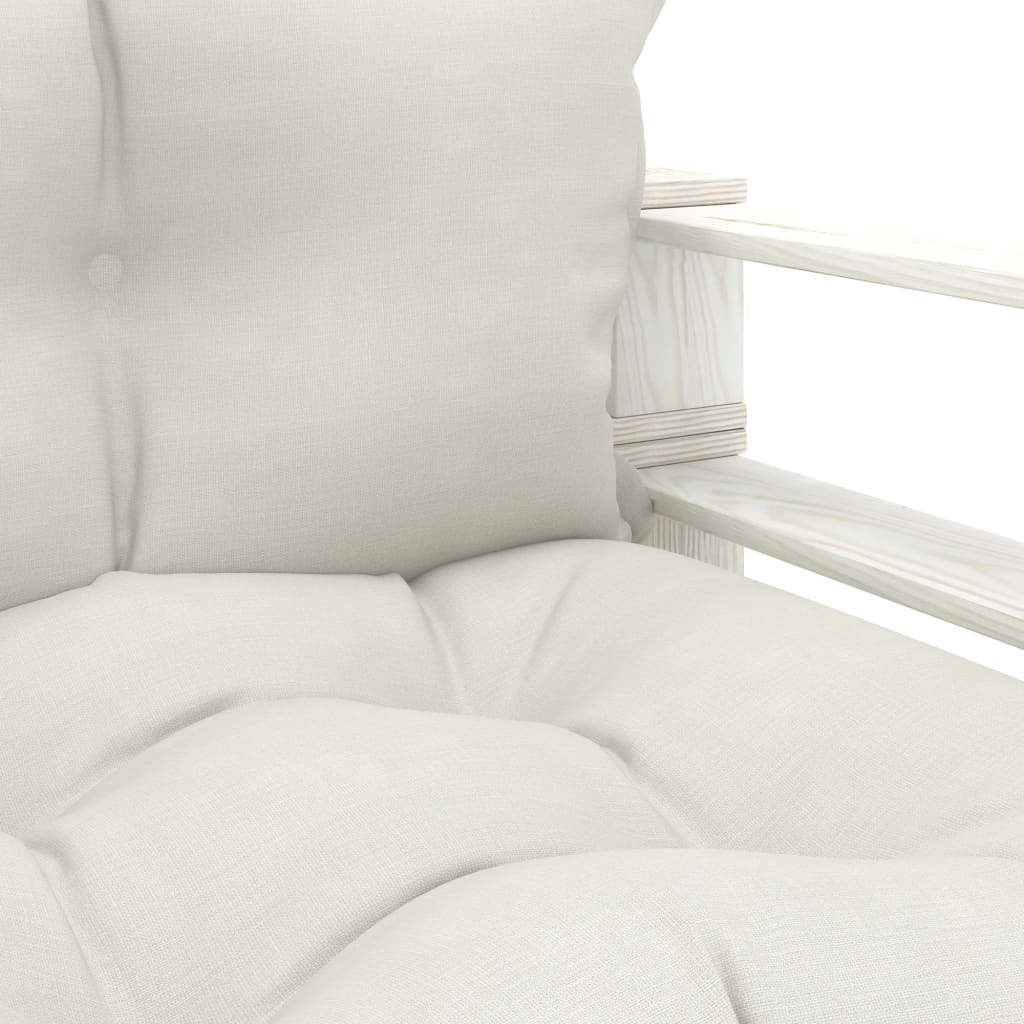 Sodo sofa iš palečių su smėlio spalvos pagalvėmis, mediena