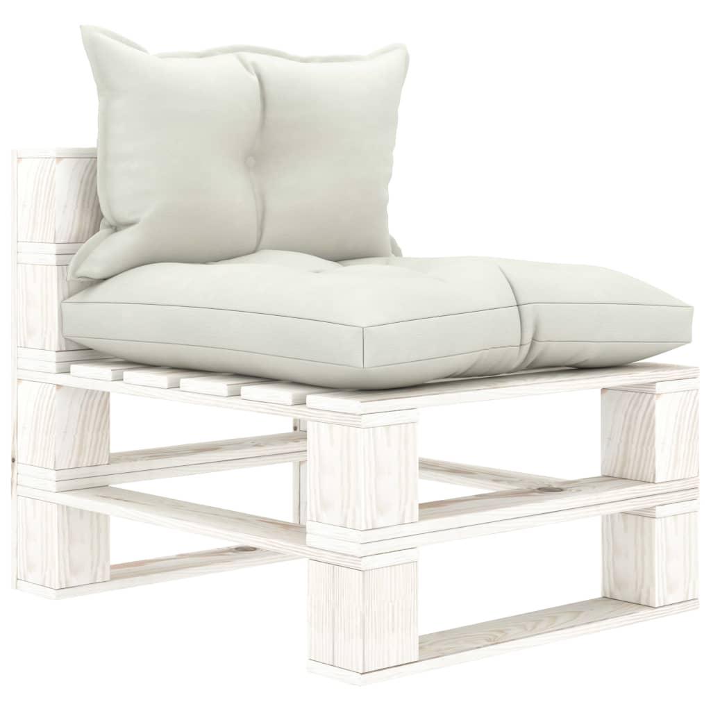 Vidurinė sodo sofa iš palečių su smėlio pagalvėmis, mediena