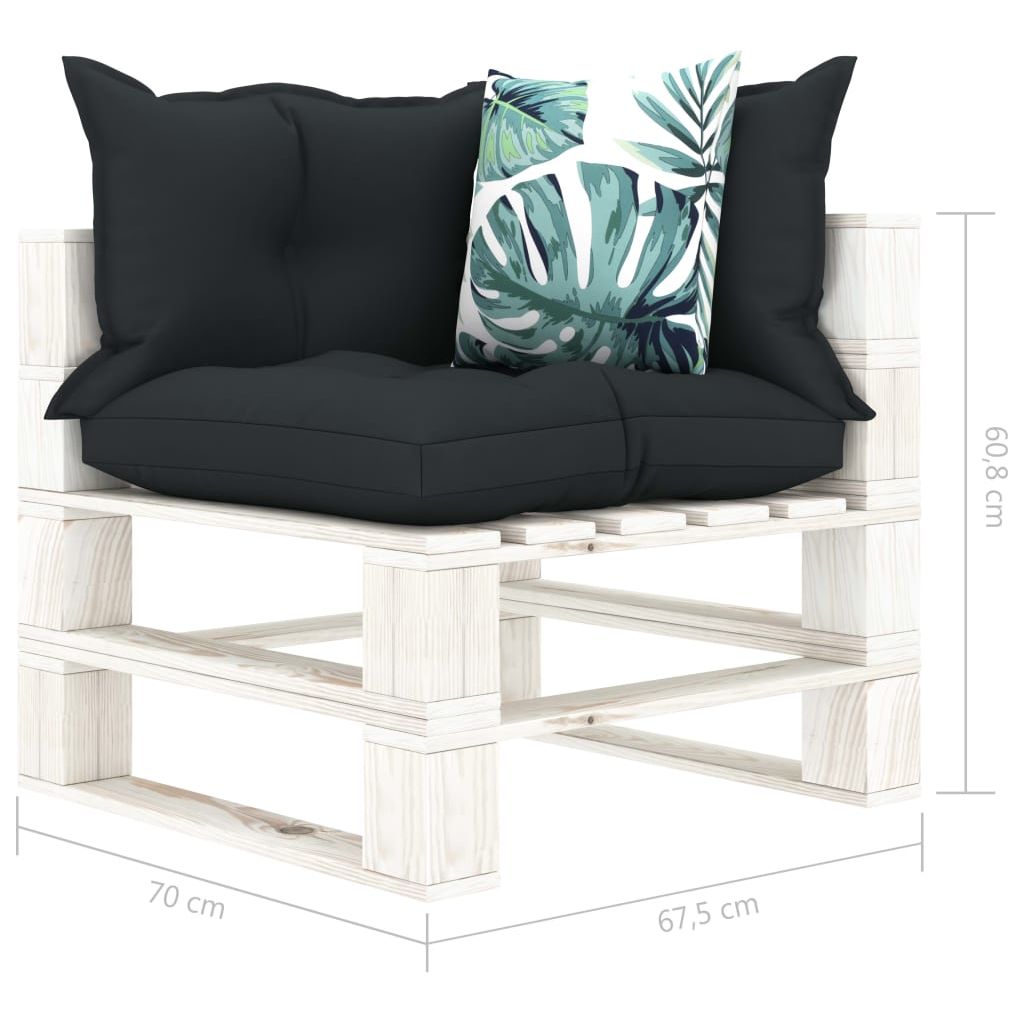 Kampinė sodo sofa iš palečių su pagalvėmis, mediena