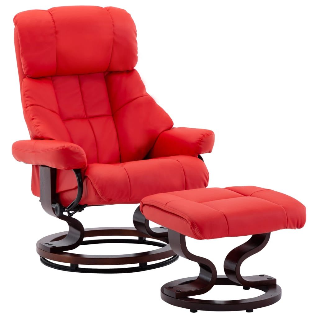 Atlošiamas krėslas su pakoja, raudonas, dirbtinė oda ir mediena