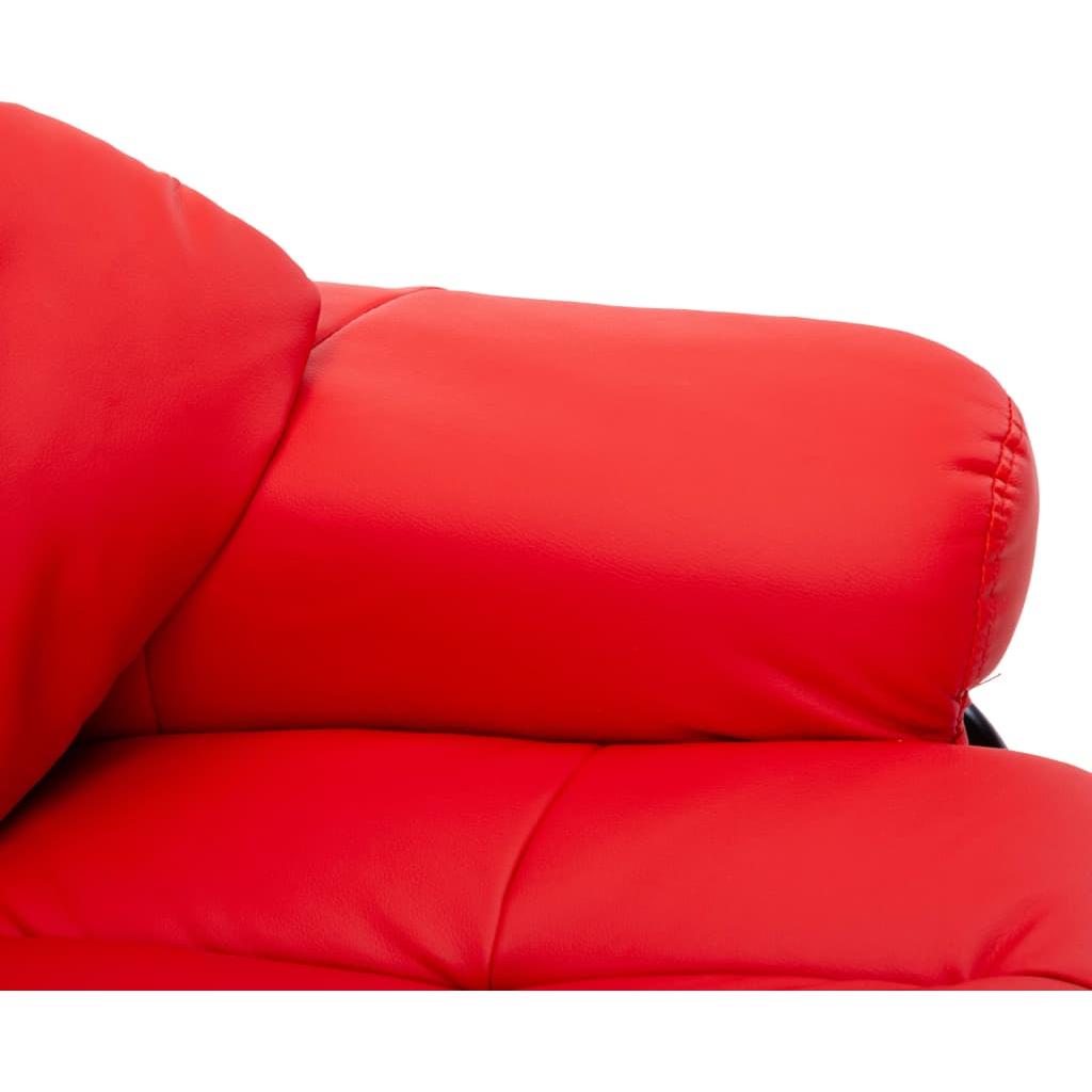 Atlošiamas krėslas su pakoja, raudonas, dirbtinė oda ir mediena
