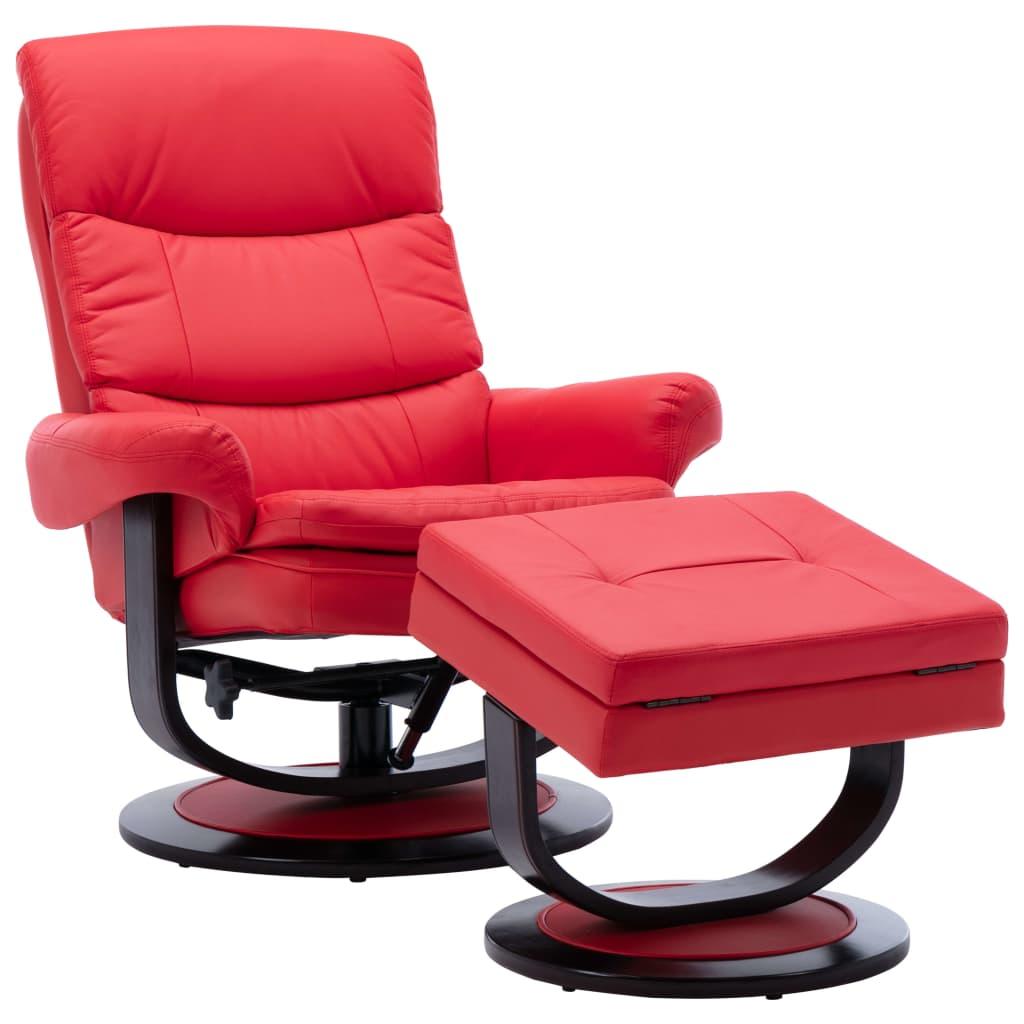 Atlošiamas krėslas, raudonos spalvos, dirbtinė oda ir mediena