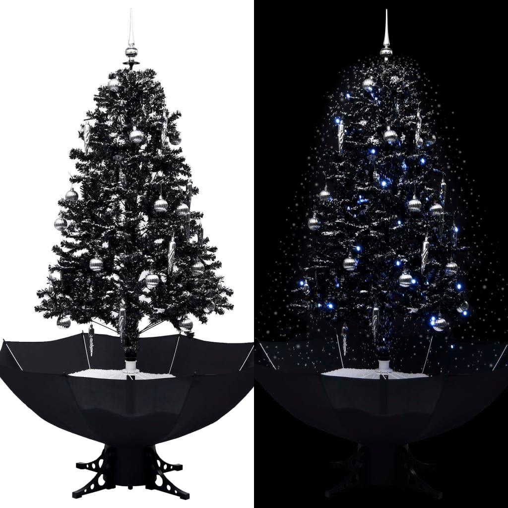 Eglutė su sniego funkcija ir skėčio pagrindu, juoda, 170cm, PVC