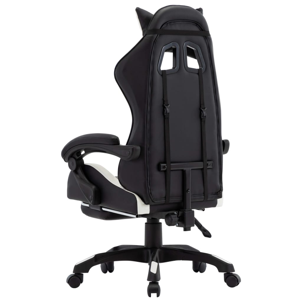Žaidimų kėdė su pakoja, balta ir juoda, dirbtinė oda (28799)