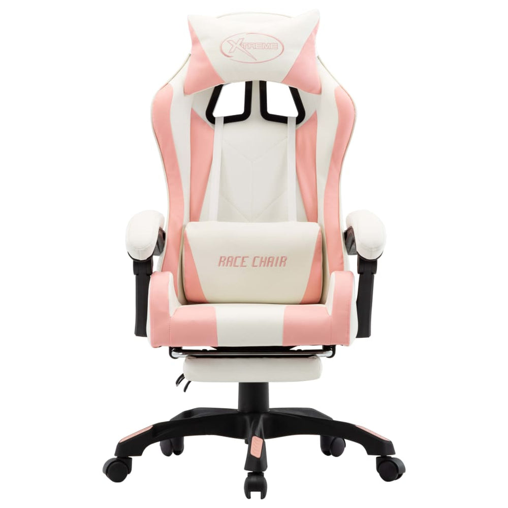 Žaidimų kėdė su pakoja, rožinė ir balta, dirbtinė oda (28799)